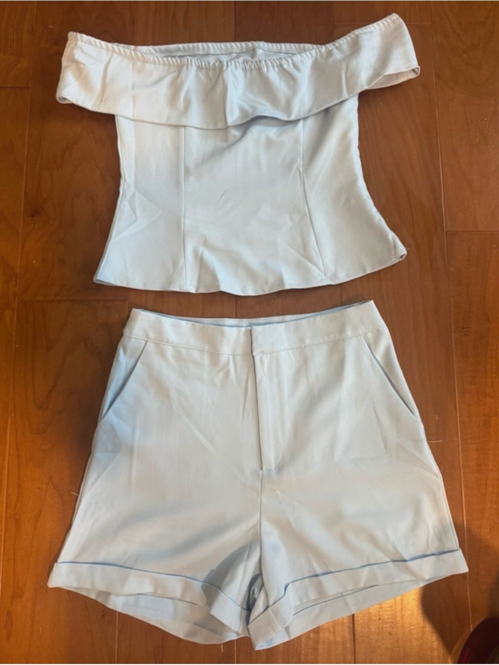 Off-Shoulder Light Blue Women’s Short Set